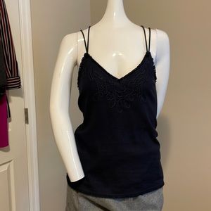 MASSIMO DUTTI LINEN BLUE CROSS STRAP RAW EDGE CAMISOLE TANK TOP US 4 NWOT